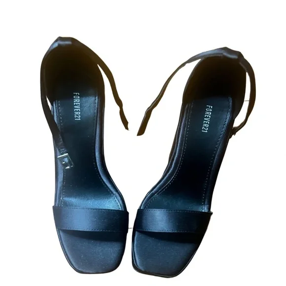 NEW  Black Satin Platform Wedge Sandals - Picture 2 of 5